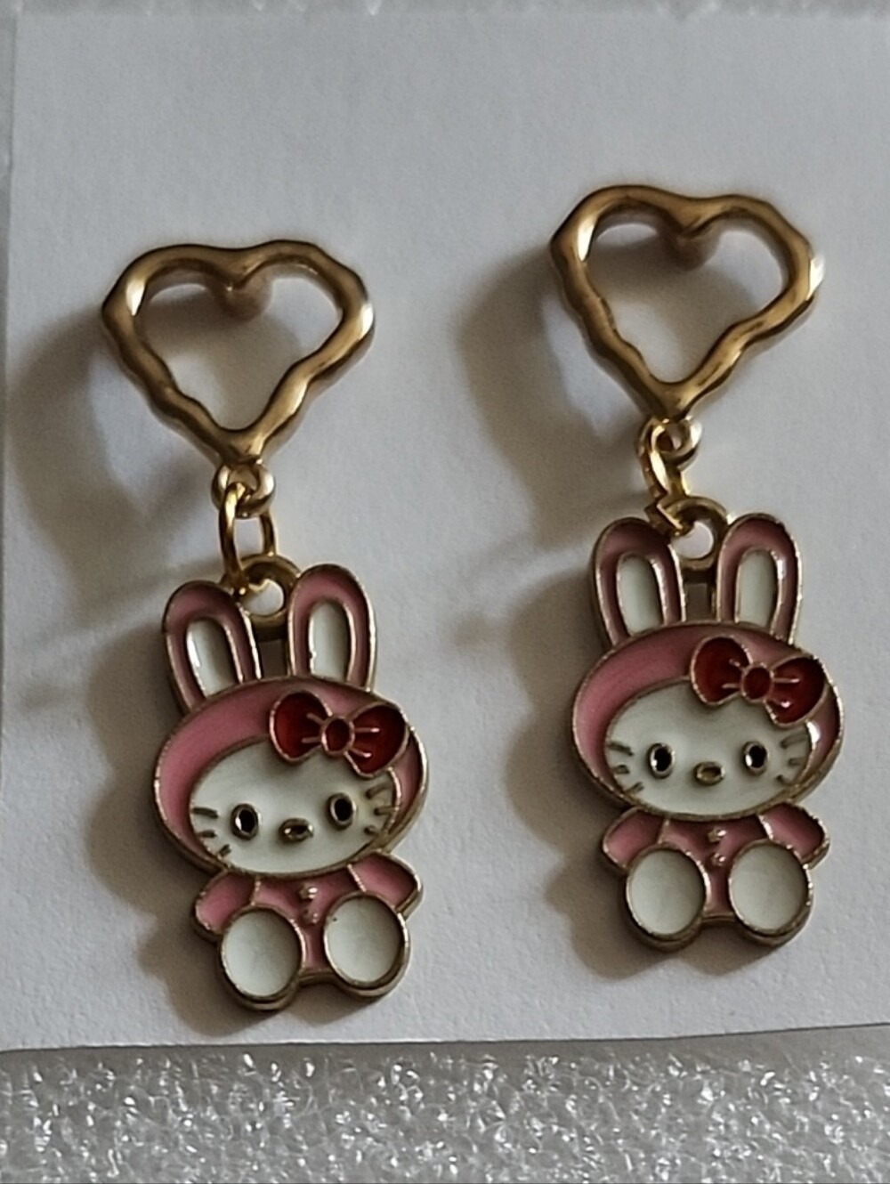 Hand Crafted Pink Bunny Heart Drop Earrings